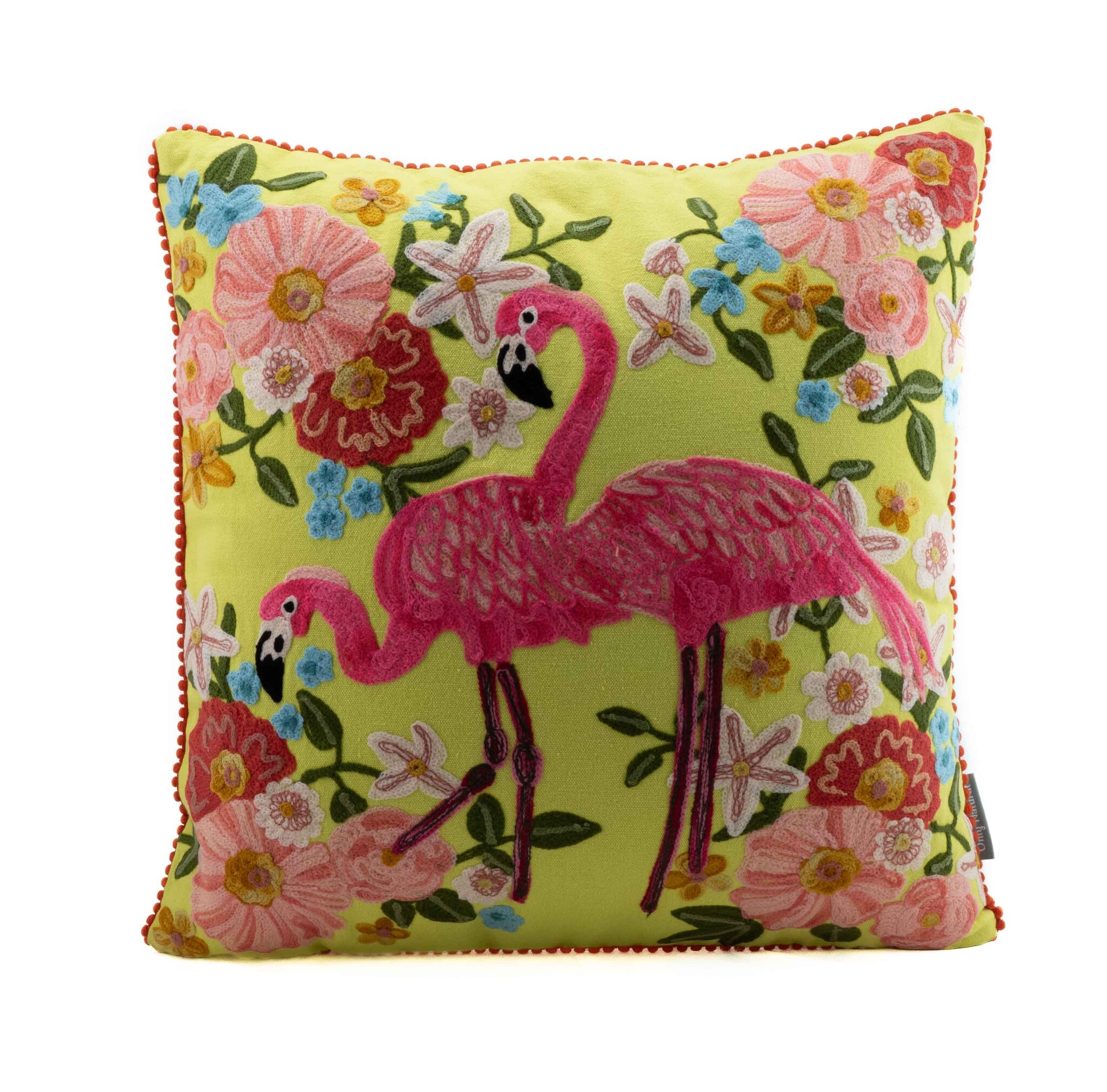 Pillow square yellow with pink Flamingo 45x45cm