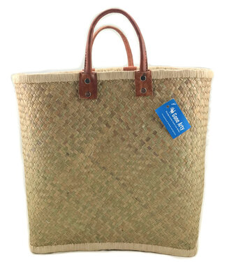 Gone Arty Straw bag natural palm leave with brown leather handles