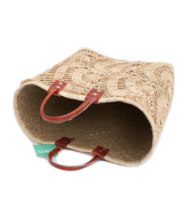 Shopper palmblad gehaakt met leren grepen Small