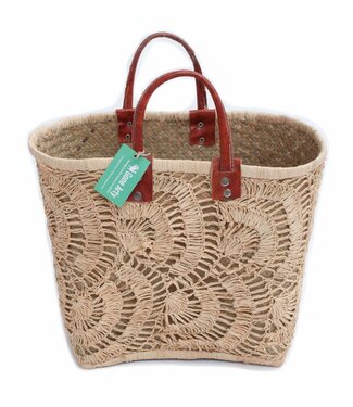 Gone Arty Straw bag with leather handles - crochet palmleave