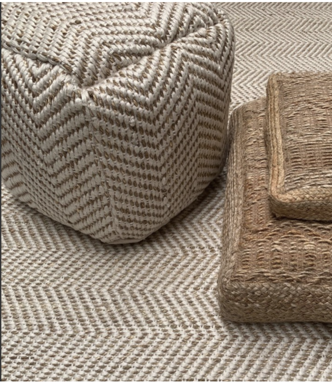 Pouf square 40x40x40cm natural ecru zigzag
