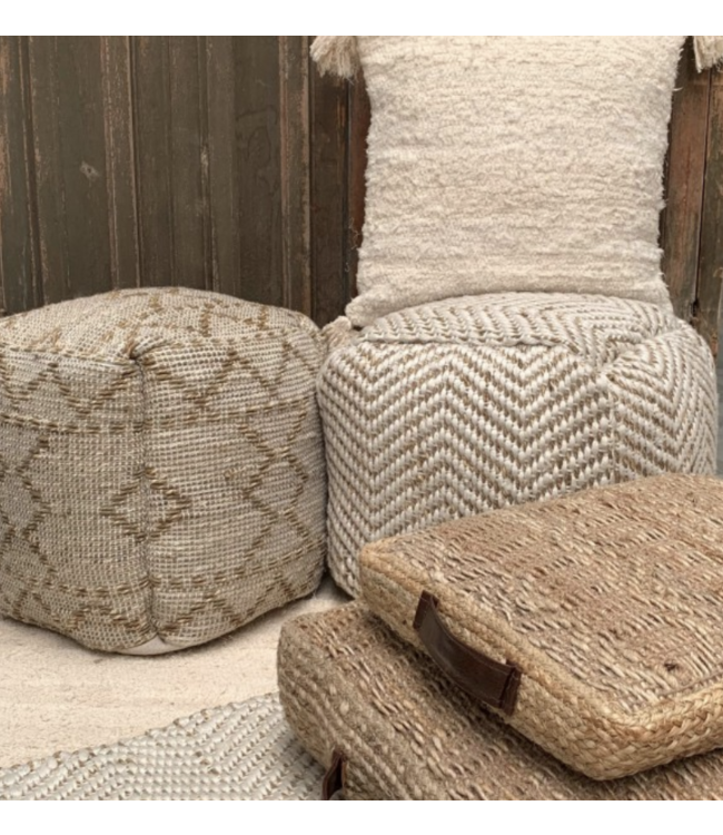 Pouf square 40x40x40cm natural ecru zigzag