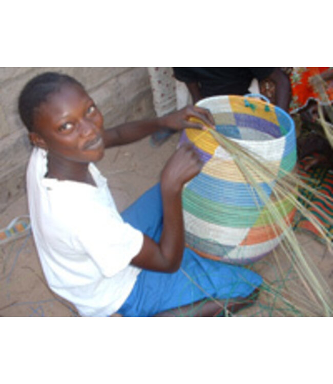 Rieten mand met deksel traditionele vorm zwart-wit zigzag (L)