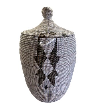 Teranga Basket traditional shape - large white with black stars