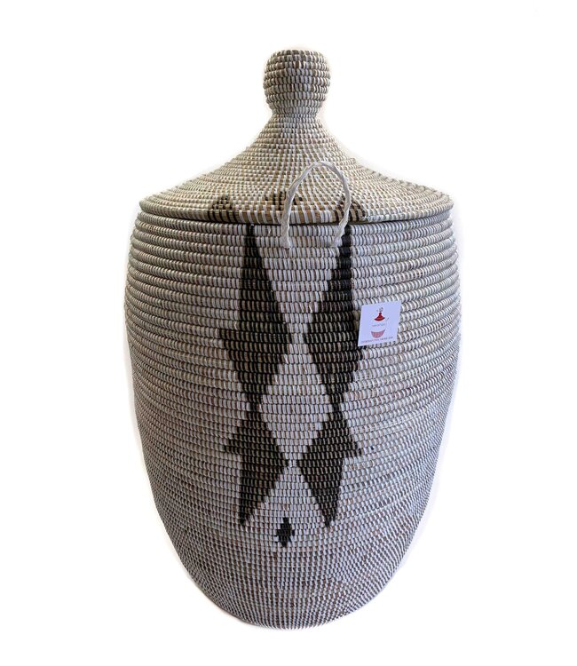 Basket traditional large white-black stars
