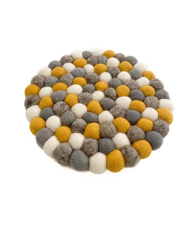 Onderzetter vilt rond grijs -mosterdgeel - wit  D20 cm