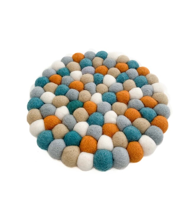 Felt round coaster - turquoise - mustard yellow - blue - white - D 20 cm