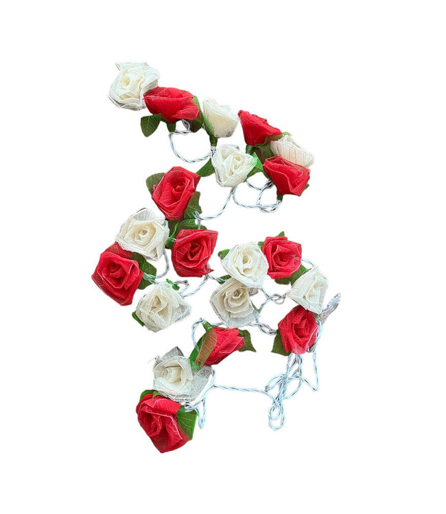 Lichtslinger met rode en beige rozen - 3 meter