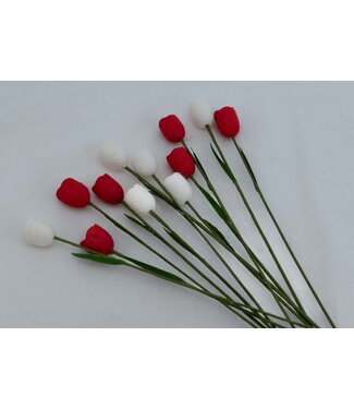 Olino Zijden bloemen rood wit 32 cm- set van 12 stuks