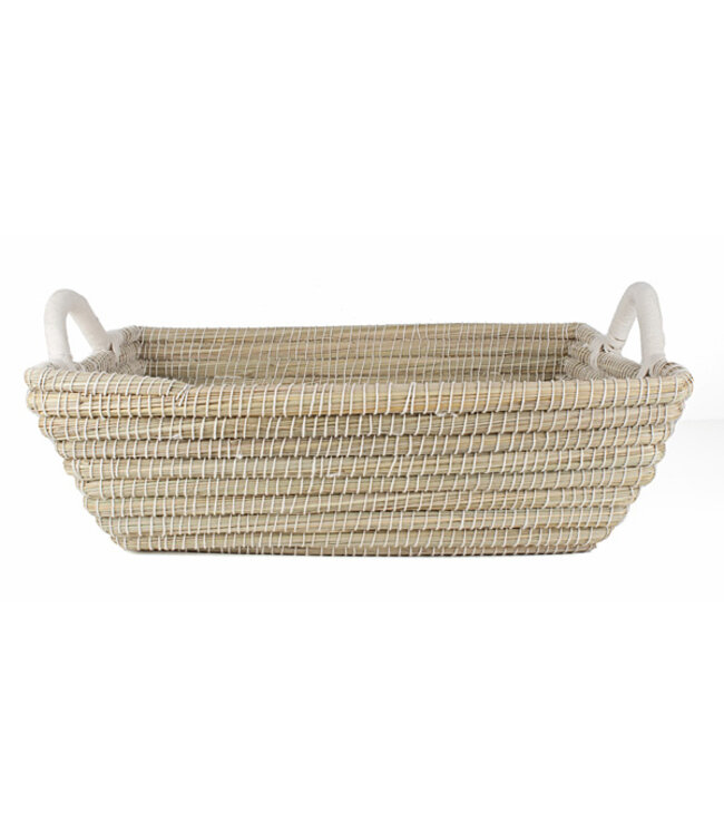 Straw serving tray rectangled white H14xL45xW35cm