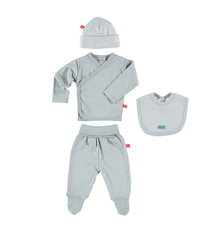 Limobasics Pack lichtgrijs (trui, broek, muts, slab), maat 50
