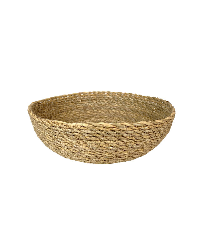 Rond mandje hogla en wit draad D25xH7 cm
