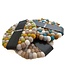 Onderzetter vilt rond turquoise - mosterdgeel - wit  D20 cm