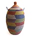 Straw basket with lid traditional shape Multicolour zig-zag -Large