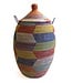 Teranga Rieten mand met deksel traditioneel Multicolour zigzag - Large