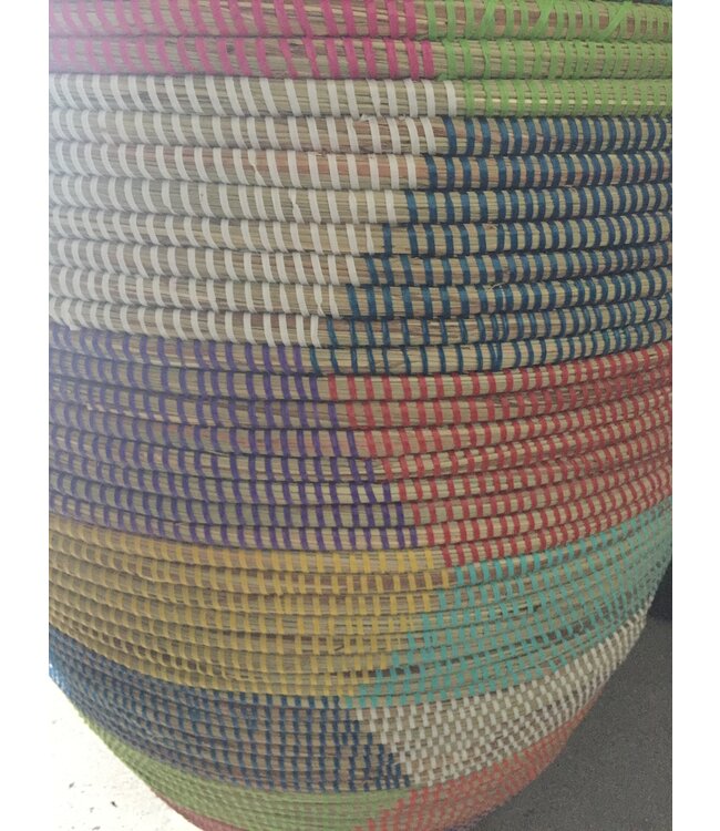 Rieten mand met deksel traditioneel Multicolour zigzag - Large