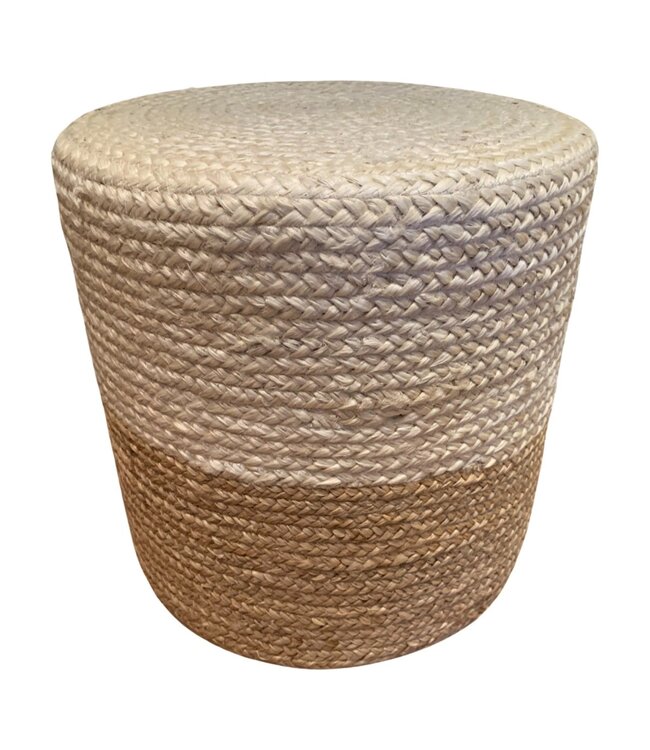 Rechte poef ronde zitting jute naturel en crème H35 x D40 cm