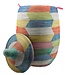 Straw basket with lid traditional shape Multicolour zig-zag -Large