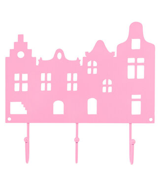 GlobalAffairs Kapstok - sleutelrerk grachtenhuizen - roze 17x17cm