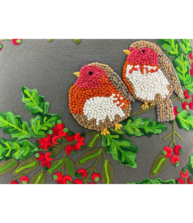 Pillow square grey with two robins 45x45cm
