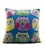 Cushion blue with embroidered owls cotton 45x45cm