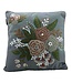 Sierkussen grijs met geborduurde bloemen 45x45cm