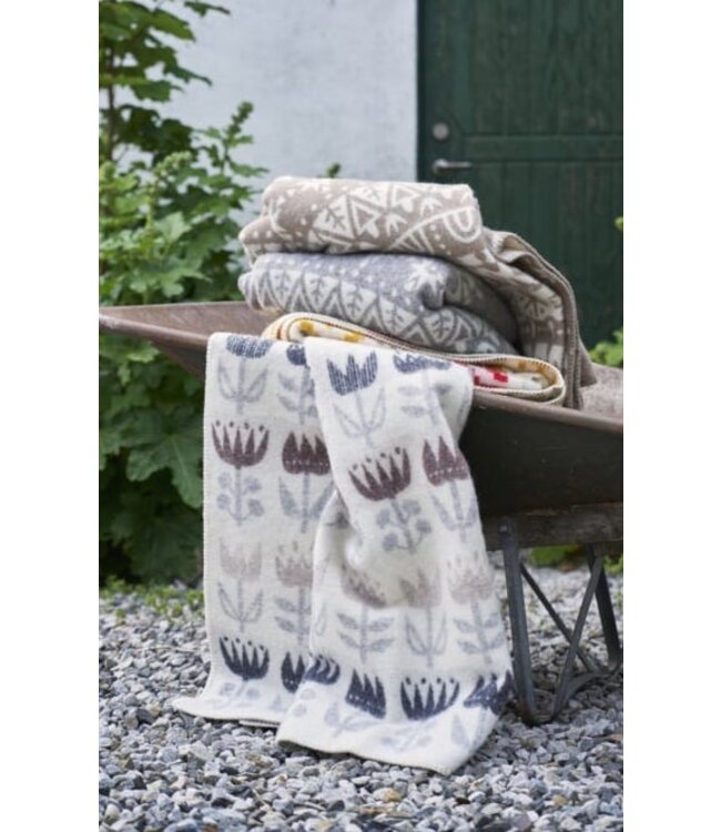 Blanket Tulips - grey and beige eco wool 180x130 cm