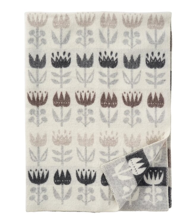 Blanket Tulips - grey and beige eco wool 180x130 cm