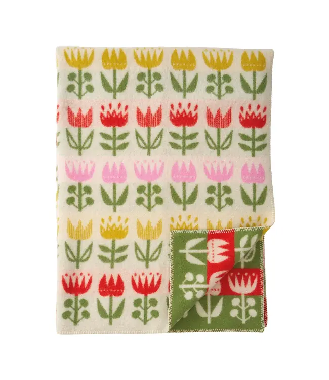 Blanket Tulips - red-yellow-pink eco wool 180x130 cm