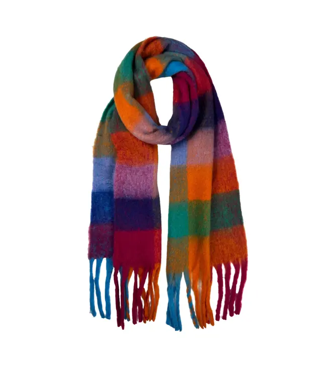 Shawl checked - wool and viscose - Festive- 65x180cm