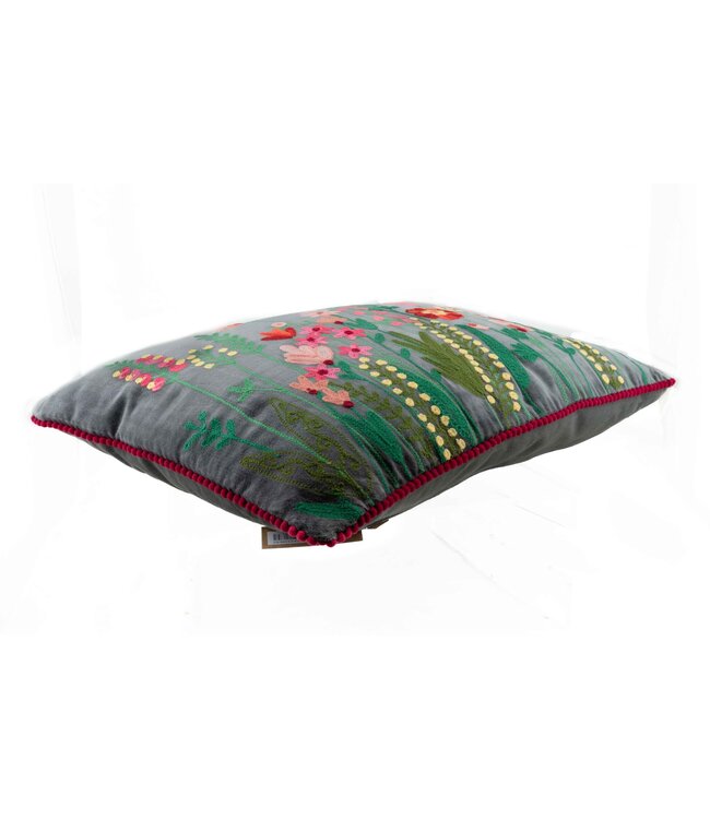 Pillow velour grey flower garden 40x60 cm