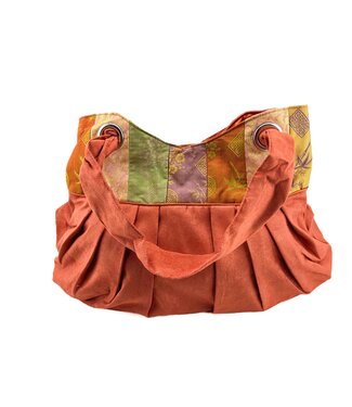 Teranga Tas 100% zijde oranje met rand in goudkleur