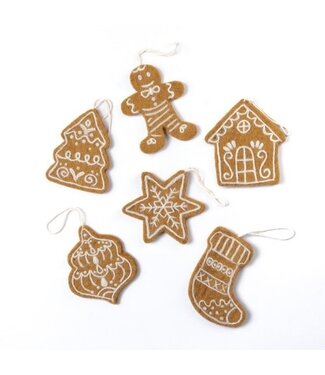 SjaalmetVerhaal Tree decoration felt gingerbread cookies 6 pcs
