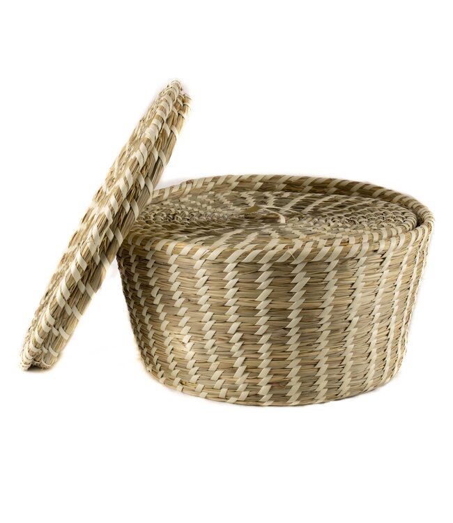 Set 3 palmblad mandjes met deksel - beige