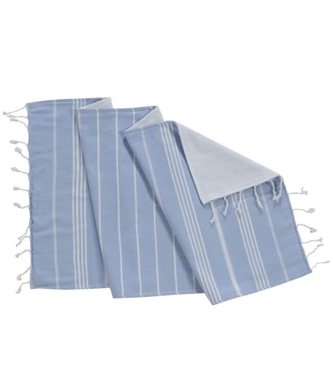 Hammam towel light blue with white terry cloth 180 x 100 cm