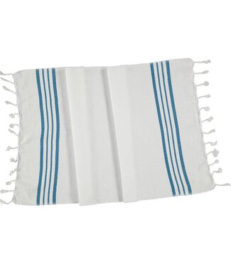 Lalay Hammam towel 4 stripes 50 x 100 cm white-petrol blue