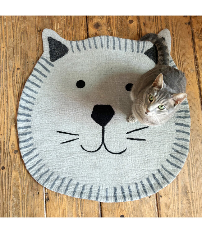 Vloerkleed kinderkamer - kleed vilt - Poes grijs - round 80x80 cm