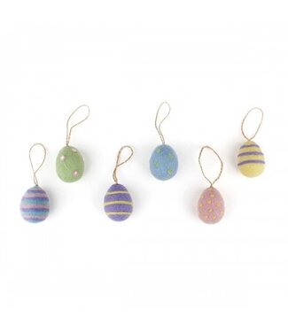 SjaalmetVerhaal Set van 6 vilten hangers - pastel paaseieren streep-stip 4x3cm
