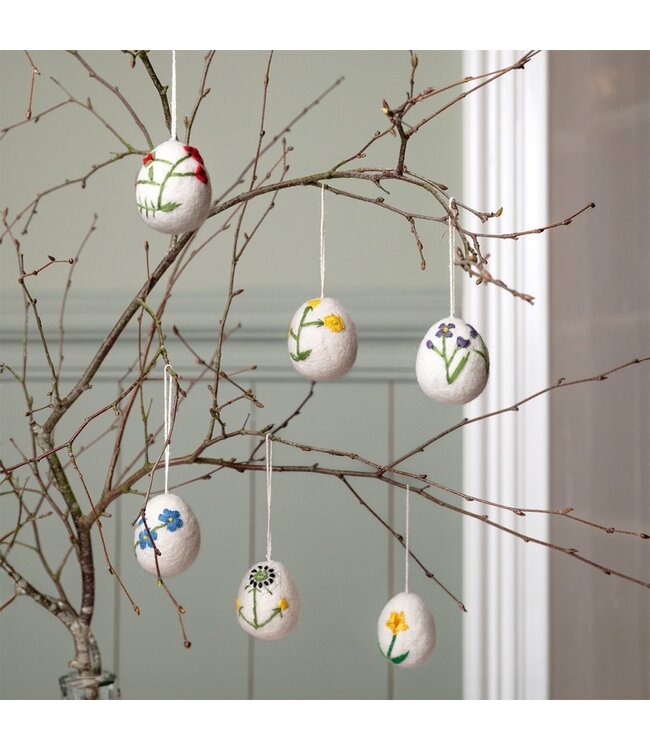 Set of 6 felt Easter eggs hangers Wild Flowers 5x4cm