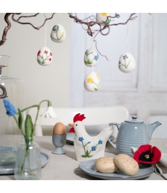 Set van 6 vilten hangers - Paaseieren - Wilde bloemen 5x4cm