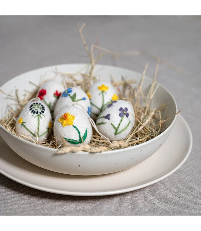 Set of 6 felt Easter eggs hangers Wild Flowers 5x4cm
