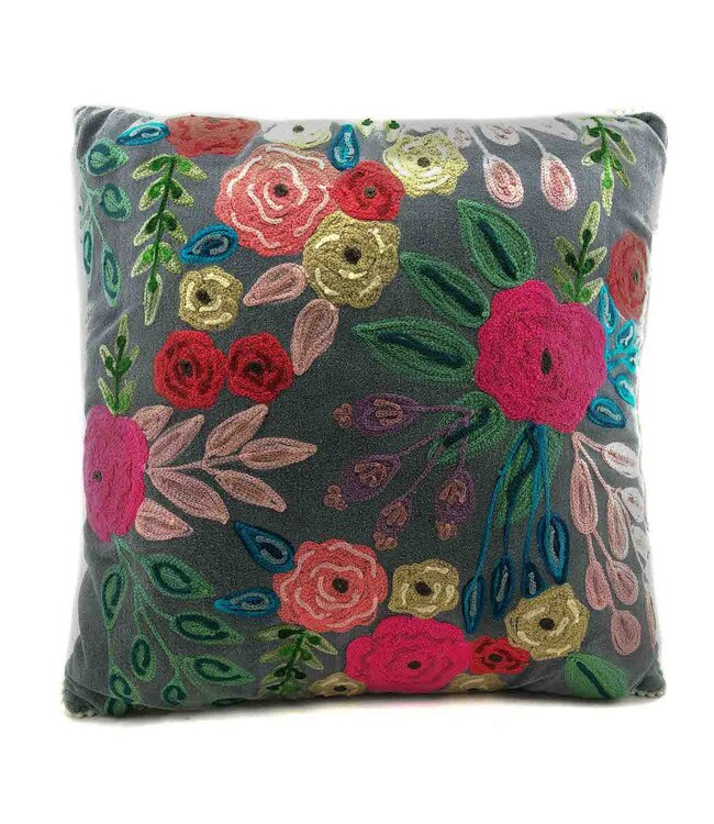 Pillow velour grey crochet flowers 45x45cm