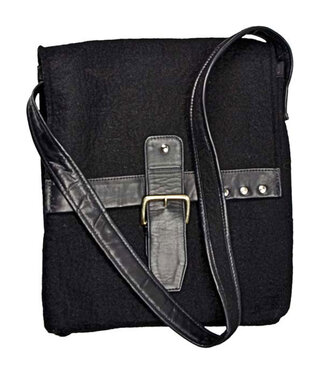 Fair Forward A4 shoulderbag black felt and leather - 35x30cm