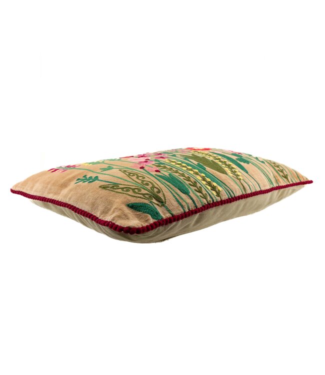 Pillow velour flower garden 40x60 cm - beige