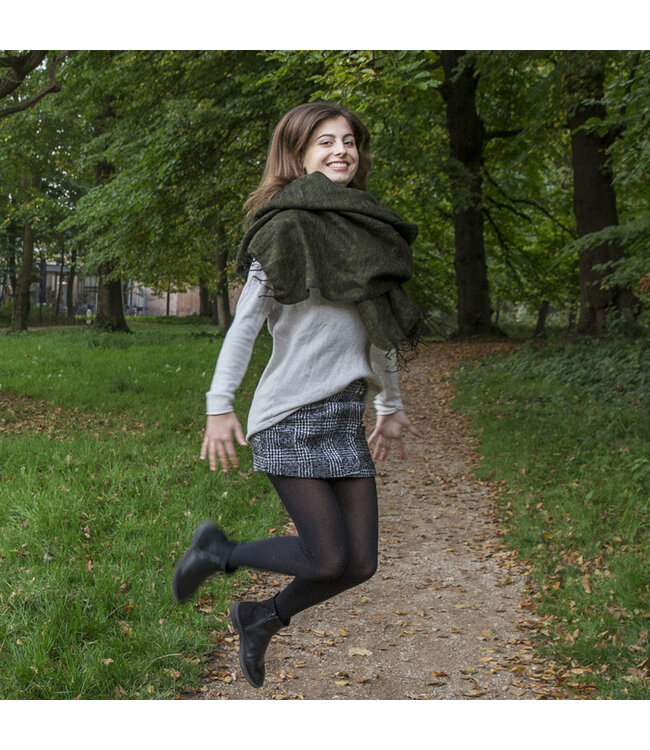 Sjaal katoen+acryl (wol-look) 180x80 cm mosgroen