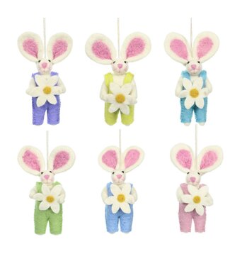 SjaalmetVerhaal Vilten hanger paashaas met margrietje - div kleuren