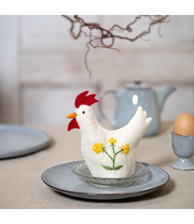 Set of 6 felt egg warmers - 12x14cm - Rooster with wildflower