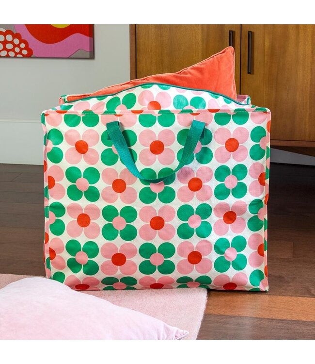 Grote opbergtas XL Daisy groen-roze gerecycled plastic 55cm