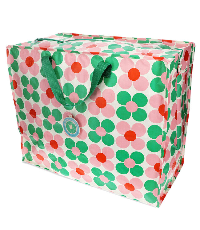 Grote opbergtas XL Daisy groen-roze gerecycled plastic 55cm
