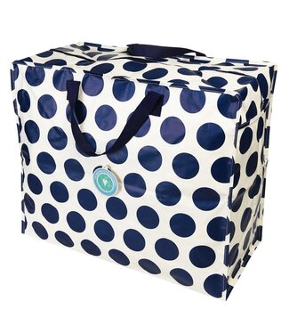 Rex London Grote opbergtas XL Wit met donkerblauwe stippen gerecycled plastic 55 cm